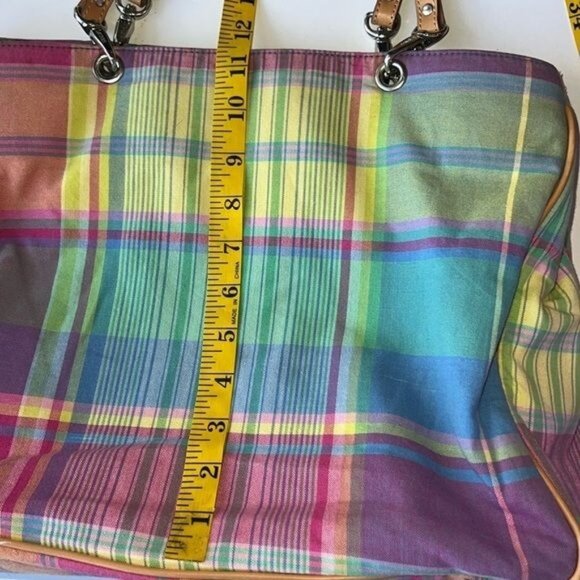 Lauren Ralph Lauren Plaid Multicolor Tote Bag w/ Tan Leather Straps - Picture 8 of 16